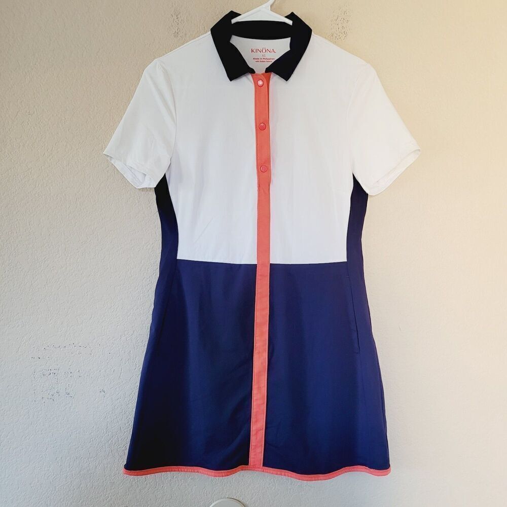 KINONA Golf Womens Dress Xs Collar Snap Preppy Tennis Pickleball Dress Colorful